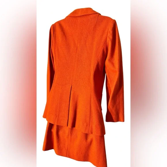 Vintage 60s Mod Orange Wool Skirt Suit Set Blazer Jacket Tailored Small - Picture 10 of 13